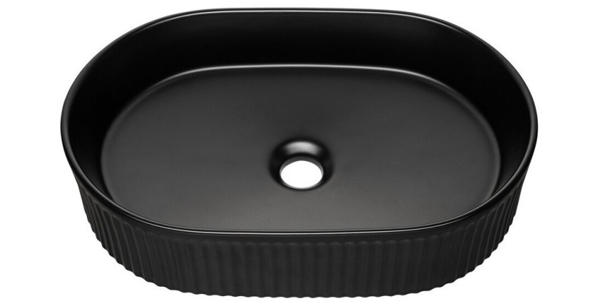 Vasque à poser ovale 48x33 cm noir mat avec bonde clic-clac noire incluse