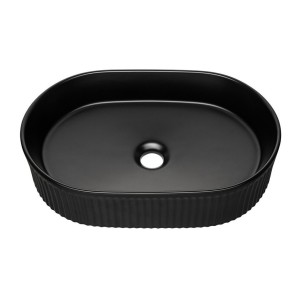 Vasque à poser ovale 48x33 cm noir mat avec bonde clic-clac noire incluse
