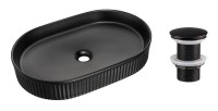 Vasque à poser ovale 56x36 cm noir mat avec bonde clic-clac noire incluse