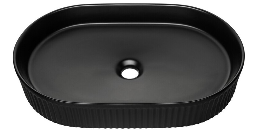 Vasque à poser ovale 56x36 cm noir mat avec bonde clic-clac noire incluse