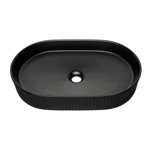 Vasque à poser ovale 56x36 cm noir mat avec bonde clic-clac noire incluse