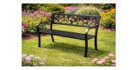 Banc d’extérieur MODERNA 125 cm acier noir motif roses