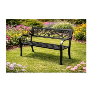 Banc d’extérieur MODERNA 125 cm acier noir motif roses