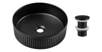 Vasque à poser ronde 36 cm noir mat avec bonde clic-clac noire incluse