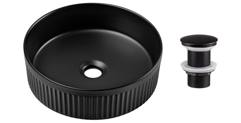 Vasque à poser ronde 36 cm noir mat avec bonde clic-clac noire incluse