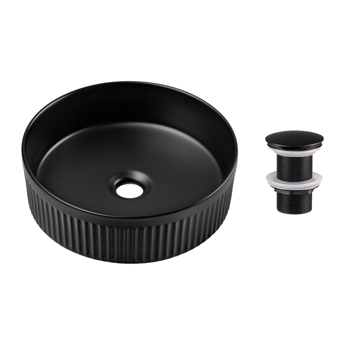 Vasque à poser ronde 36 cm noir mat avec bonde clic-clac noire incluse