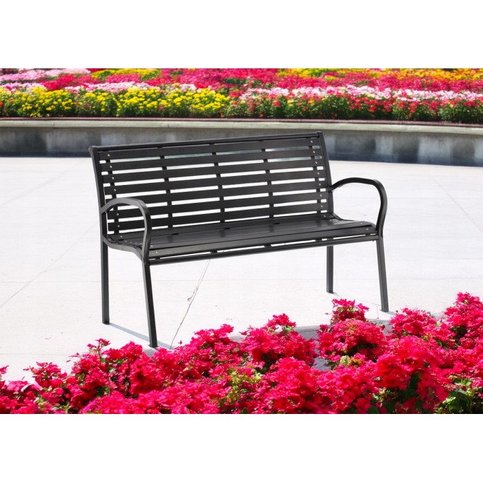 Außenbank MODERNA 125 cm Stahl und schwarzer Kunststoff Design Garten Terrasse