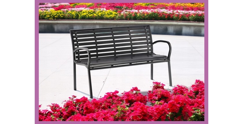 Banc d’extérieur MODERNA 125 cm acier et plastique noir design jardin terrasse