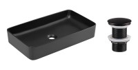 Vasque à poser rectangulaire 61x34 cm noir mat avec bonde clic-clac noire incluse