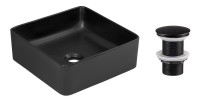 Vasque à poser carrée 37x37 cm noir mat avec bonde clic-clac noire incluse