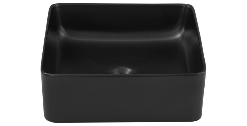 Vasque à poser carrée 37x37 cm noir mat avec bonde clic-clac noire incluse