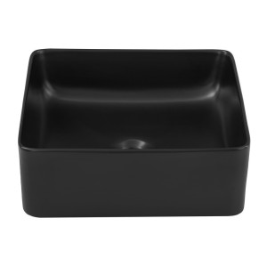 Vasque à poser carrée 37x37 cm noir mat avec bonde clic-clac noire incluse