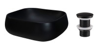 Vasque à poser rectangulaire 45x40 cm noir mat avec bonde clic-clac noire incluse