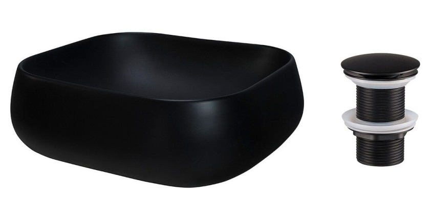 Vasque à poser rectangulaire 45x40 cm noir mat avec bonde clic-clac noire incluse