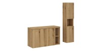 Ensemble VANO 130cm chêne : meubles sous vasque à placards avec niches visible, plan pour vasque et colonne