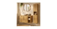 Ensemble VANO 130cm chêne : meubles sous vasque à placards avec niches visible, plan pour vasque et colonne mis en situation