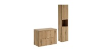 Ensemble VANO 110cm chêne : meuble sous vasque à tiroirs, plan pour vasque et colonne