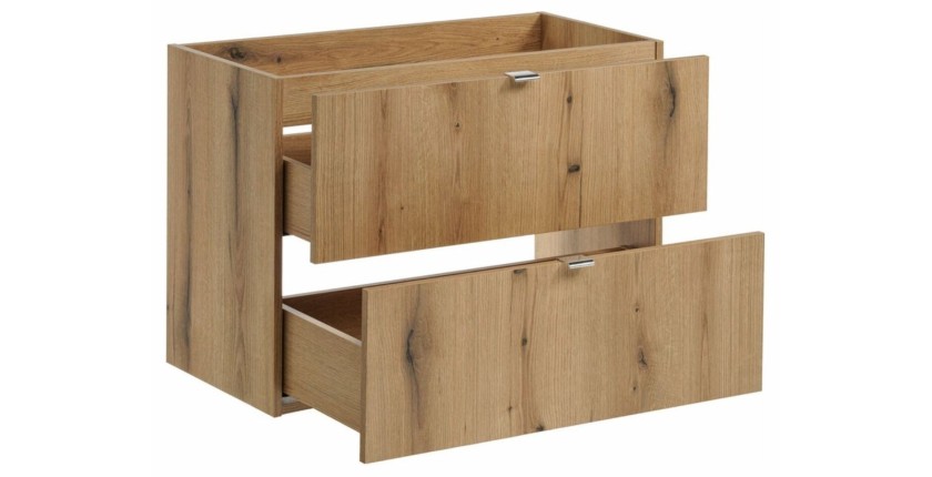 Meuble sous vasque à tiroirs aspect chêne foncé VANO 80cm ouvert