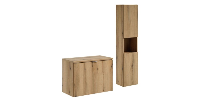 ensemble VANO chêne 110cm : meuble sous vasque à placards, plan pour vasque et colonne