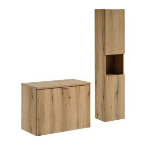ensemble VANO chêne 110cm : meuble sous vasque à placards, plan pour vasque et colonne