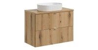 Ensemble VANO 80cm chêne : meuble sous vasque à tiroirs, plan pour vasque et vasque à poser