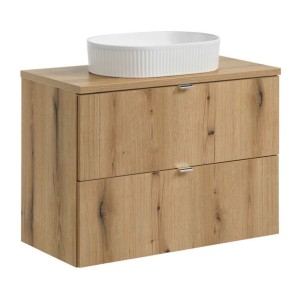 Ensemble VANO 80cm chêne : meuble sous vasque à tiroirs, plan pour vasque et vasque à poser