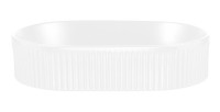 Vasque ovale à poser en céramique blanche rainurée verticalement vue de face