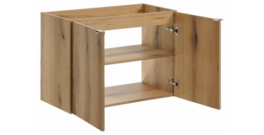 Meuble sous vasque à placards aspect chêne foncé VANO 80cm ouvert