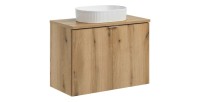 Ensemble VANO chêne 80cm : meuble sous vasque à placards, plan pour vasque et vasque à poser
