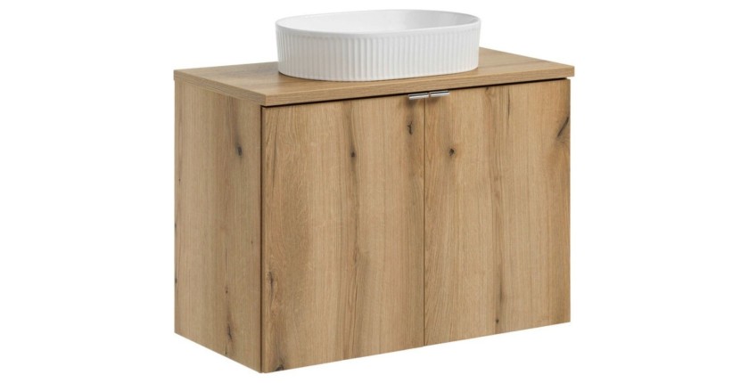 Ensemble VANO chêne 80cm : meuble sous vasque à placards, plan pour vasque et vasque à poser