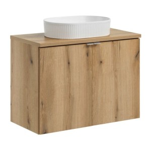 Ensemble VANO chêne 80cm : meuble sous vasque à placards, plan pour vasque et vasque à poser