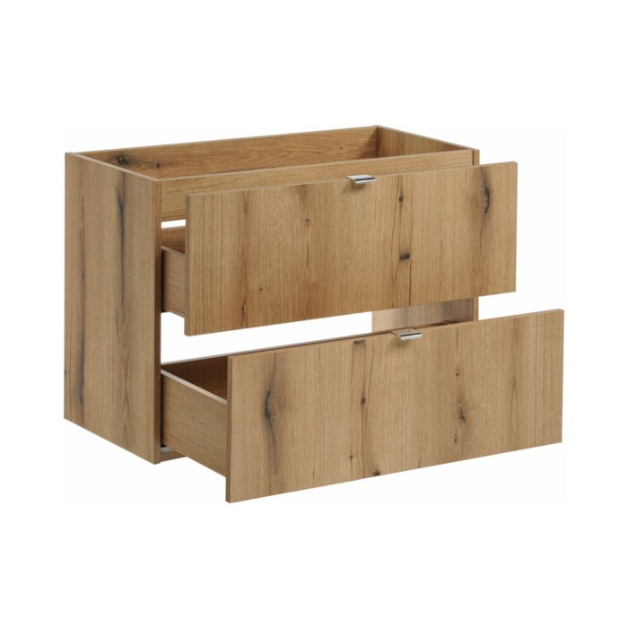 Conjunto de baño suspendido VANO aspecto roble 80cm: muebles bajo lavabo con cajones + encimera para lavabo