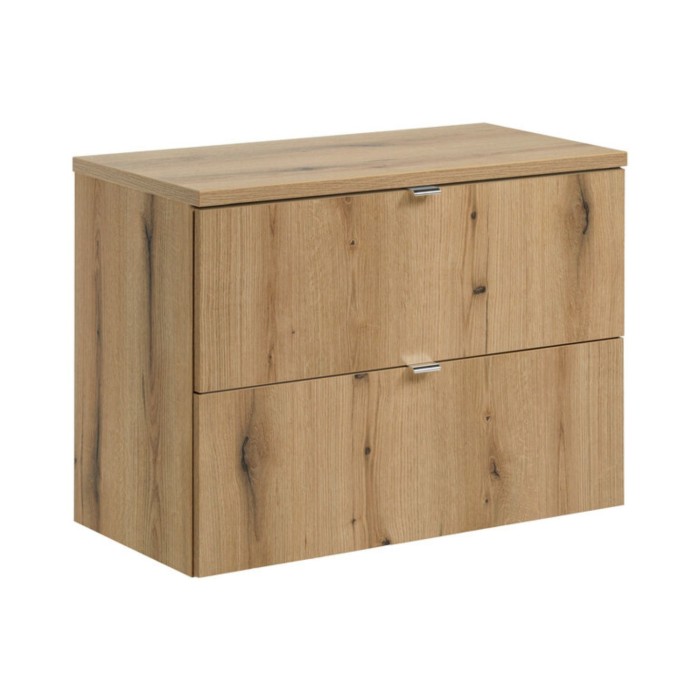 Conjunto de baño suspendido VANO aspecto roble 80cm: muebles bajo lavabo con cajones + encimera para lavabo