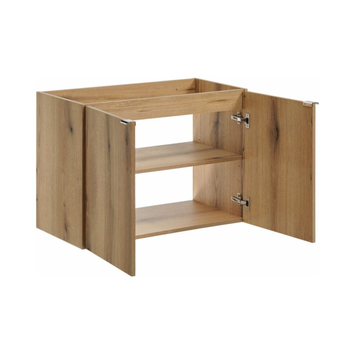 Conjunto de baño suspendido VANO acabado en roble 80cm: muebles bajo lavabo con armarios + encimera para lavabo