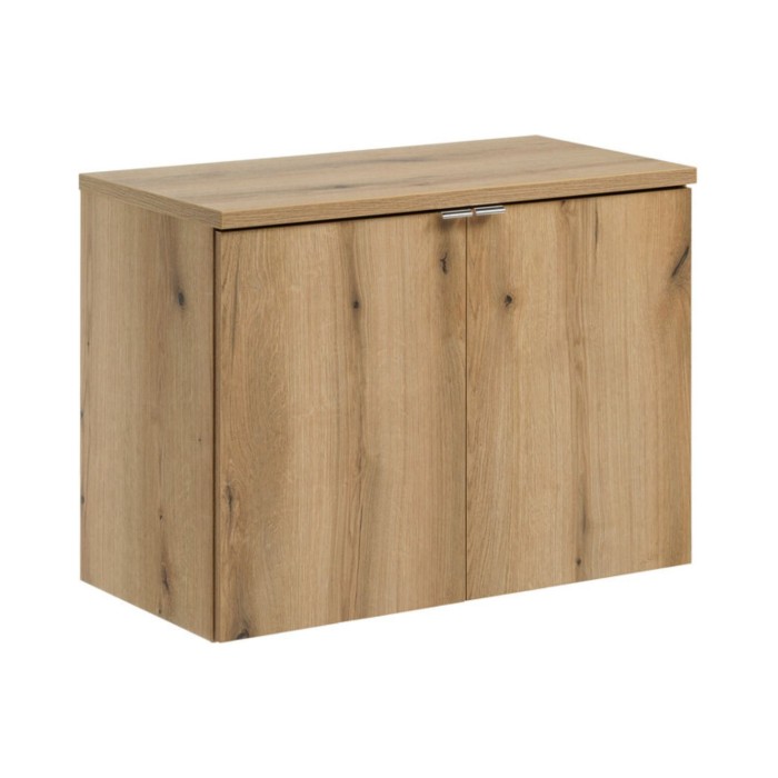 Conjunto de baño suspendido VANO acabado en roble 80cm: muebles bajo lavabo con armarios + encimera para lavabo