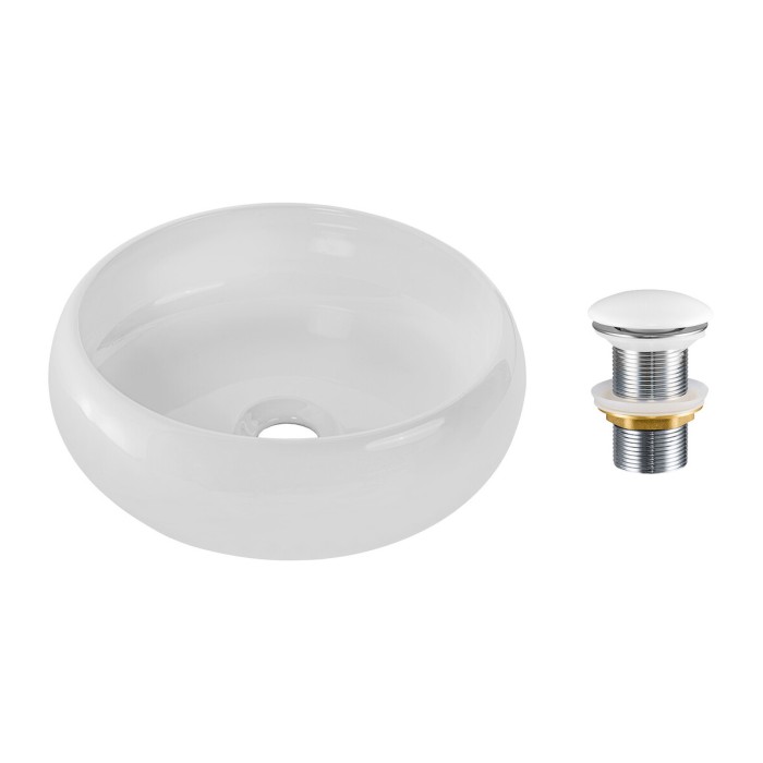 Lavabo da appoggio rotondo 36 cm bianco lucido con piletta clic clac bianca