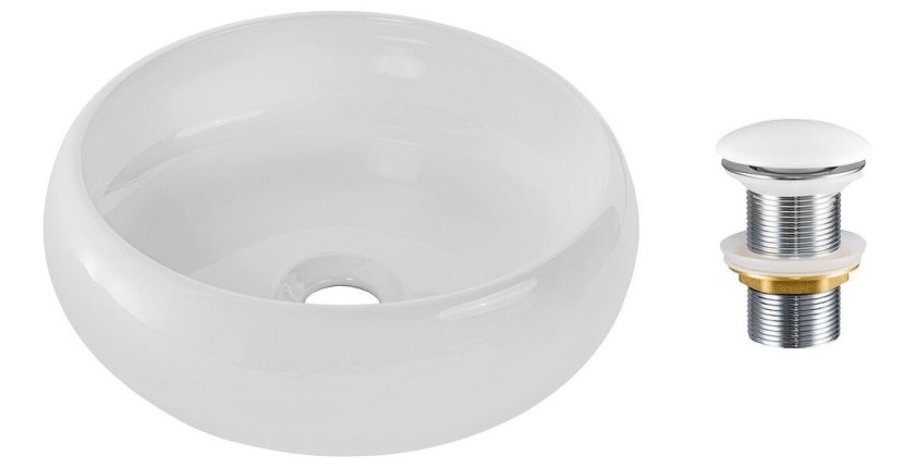 Vasque à poser ronde 36 cm blanc brillant avec bonde clic clac blanc