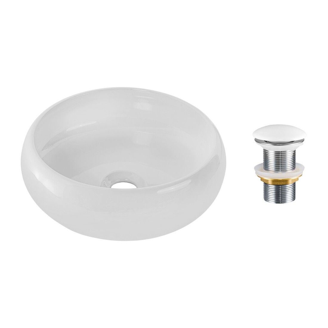 Vasque à poser ronde 36 cm blanc brillant avec bonde clic clac blanc