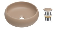 Vasque à poser ronde 36 cm cappuccino avec bonde clic clac beige
