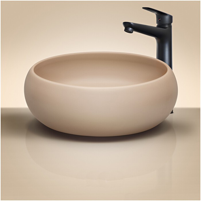 Aufsatzwaschbecken rund 36 cm Cappuccino mit Klick-Klack-Ablauf beige