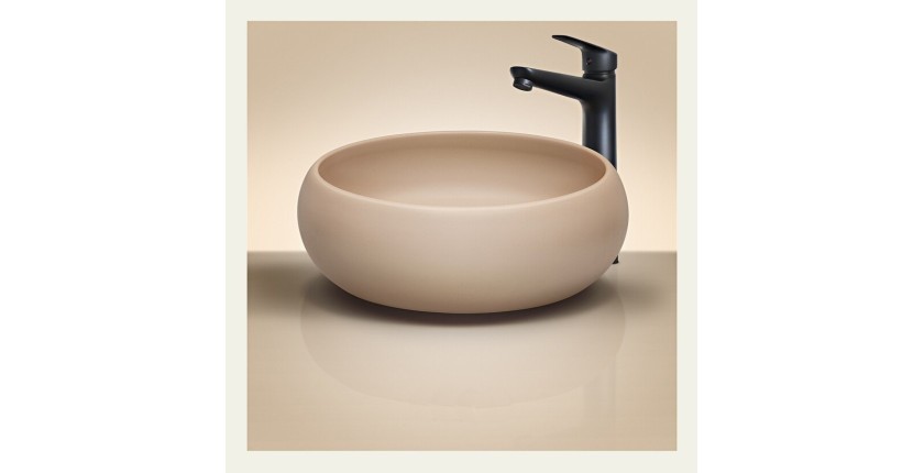 Vasque à poser ronde 36 cm cappuccino avec bonde clic clac beige