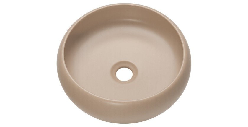 Vasque à poser ronde 36 cm cappuccino avec bonde clic clac beige
