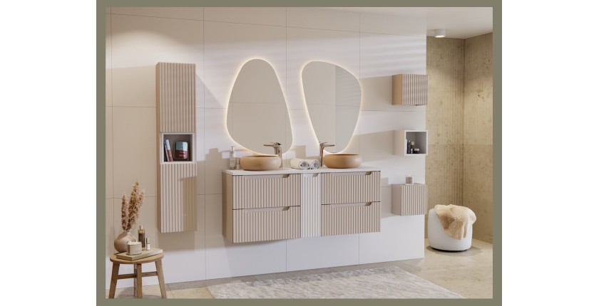 Vasque à poser ronde 36 cm cappuccino avec bonde clic clac beige