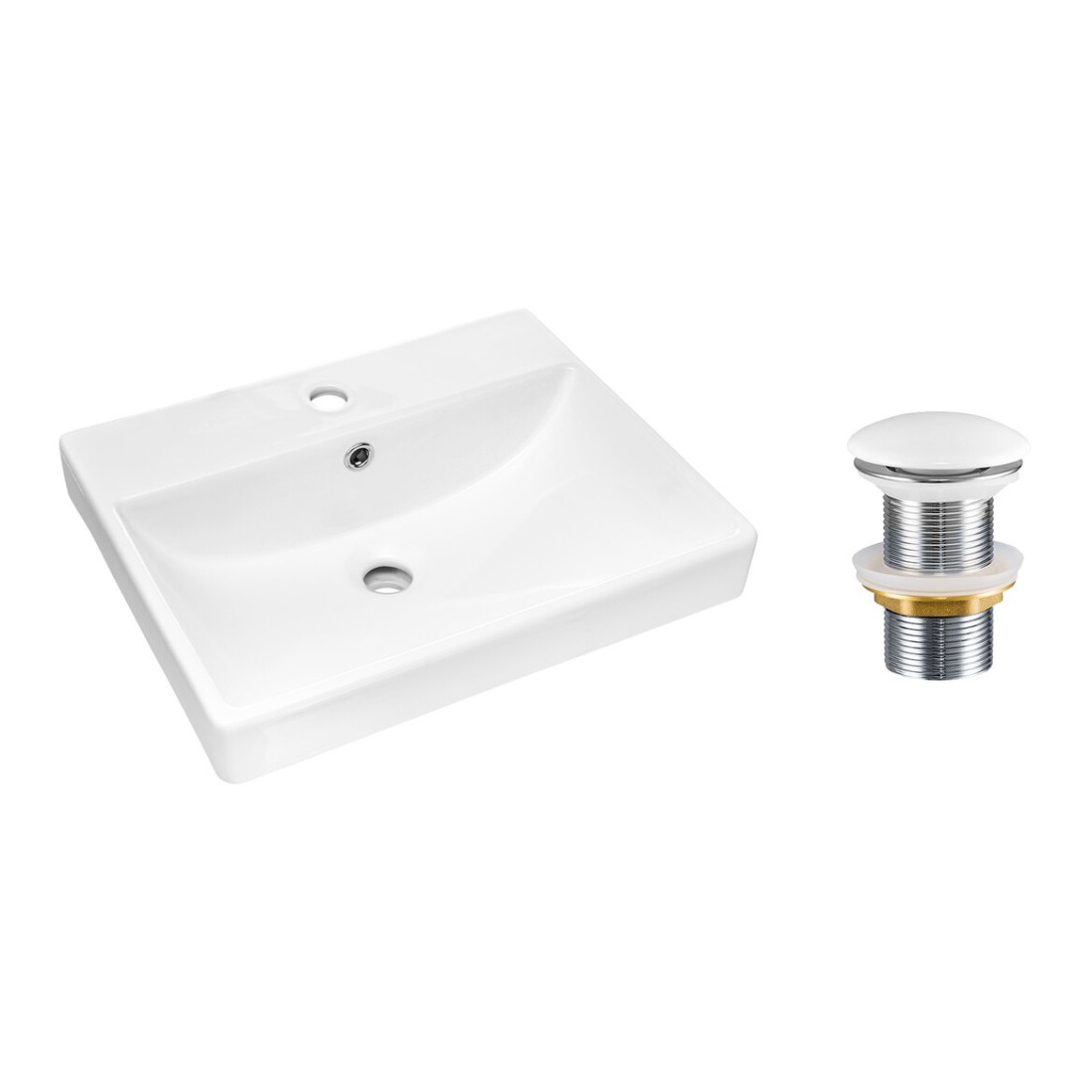 Vasque à poser rectangulaire 60x40 cm blanc brillant en céramique avec bonde clic-clac incluse