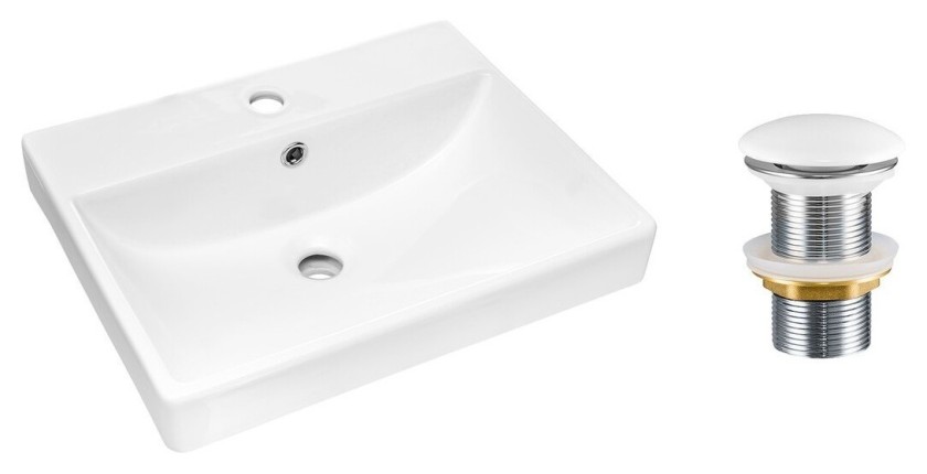 Vasque à poser rectangulaire 50x40 cm blanc brillant en céramique avec bonde clic-clac incluse