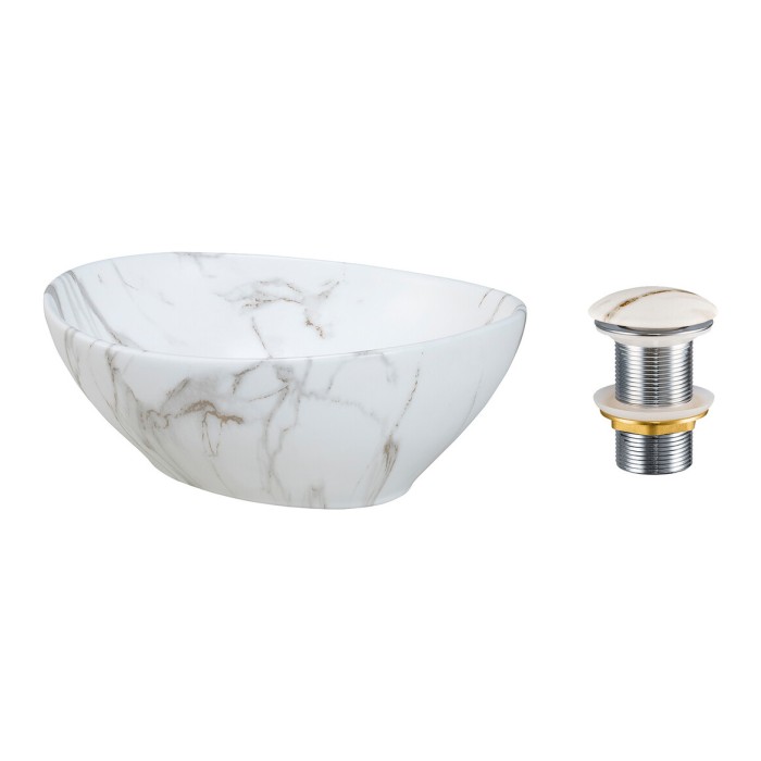 Lavabo da appoggio ovale 41x33 cm effetto marmo con piletta click clack