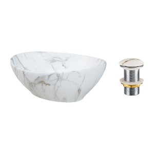 Vasque à poser ovale 41x33 cm effet marbre avec bonde clic clac