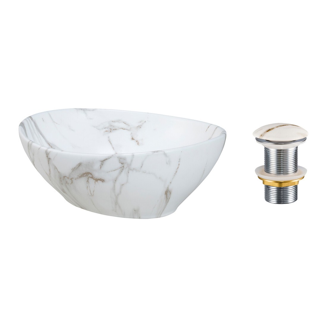Vasque à poser ovale 41x33 cm effet marbre avec bonde clic clac