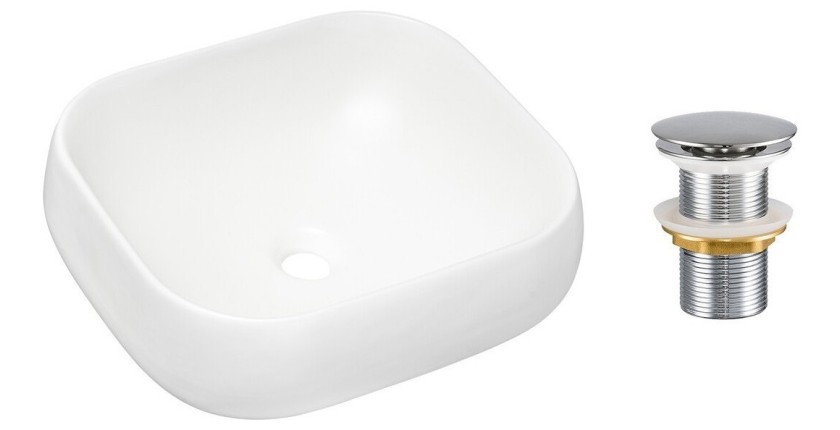 Vasque à poser rectangulaire 45x40 cm blanc mat avec bonde clic clac