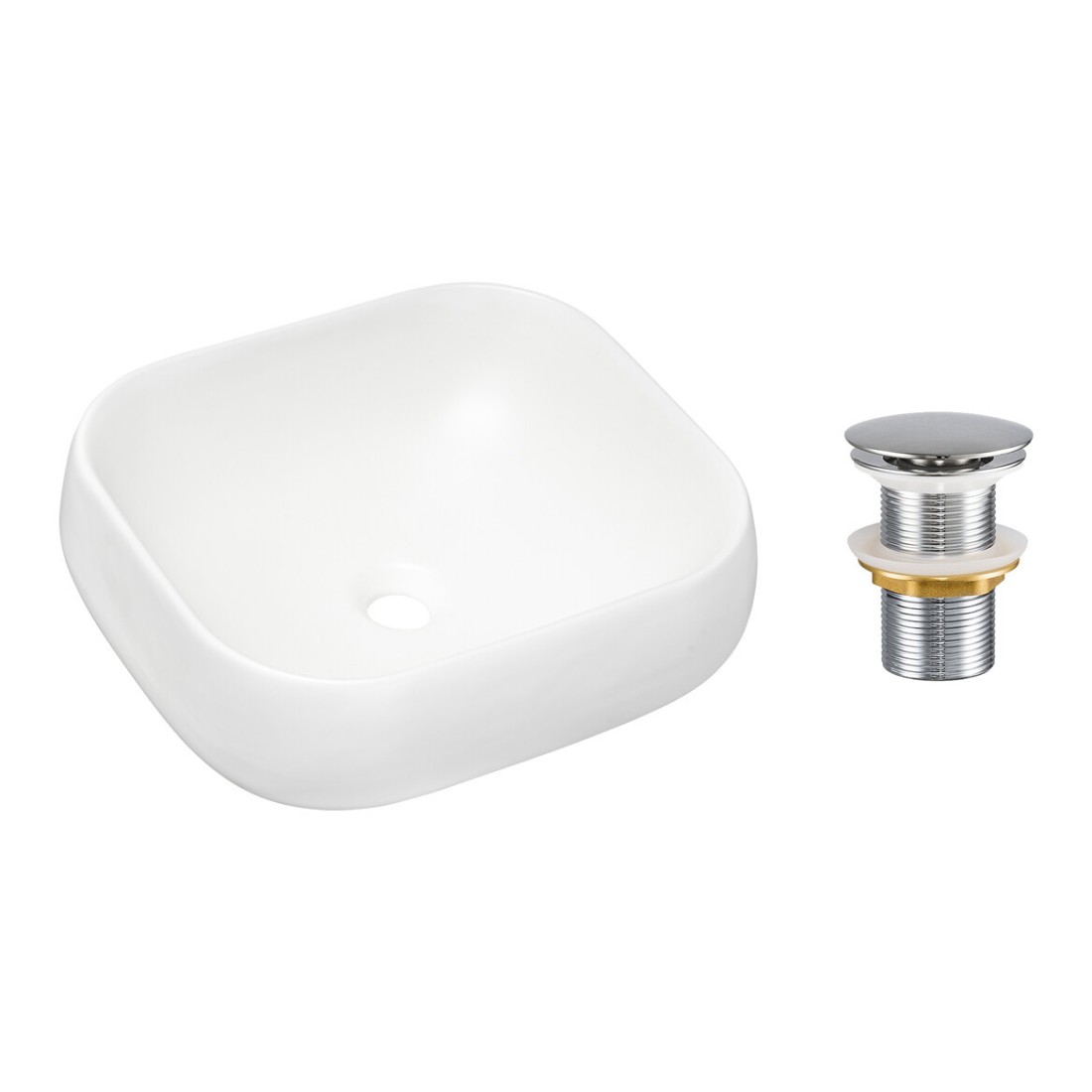 Vasque à poser rectangulaire 45x40 cm blanc mat avec bonde clic clac